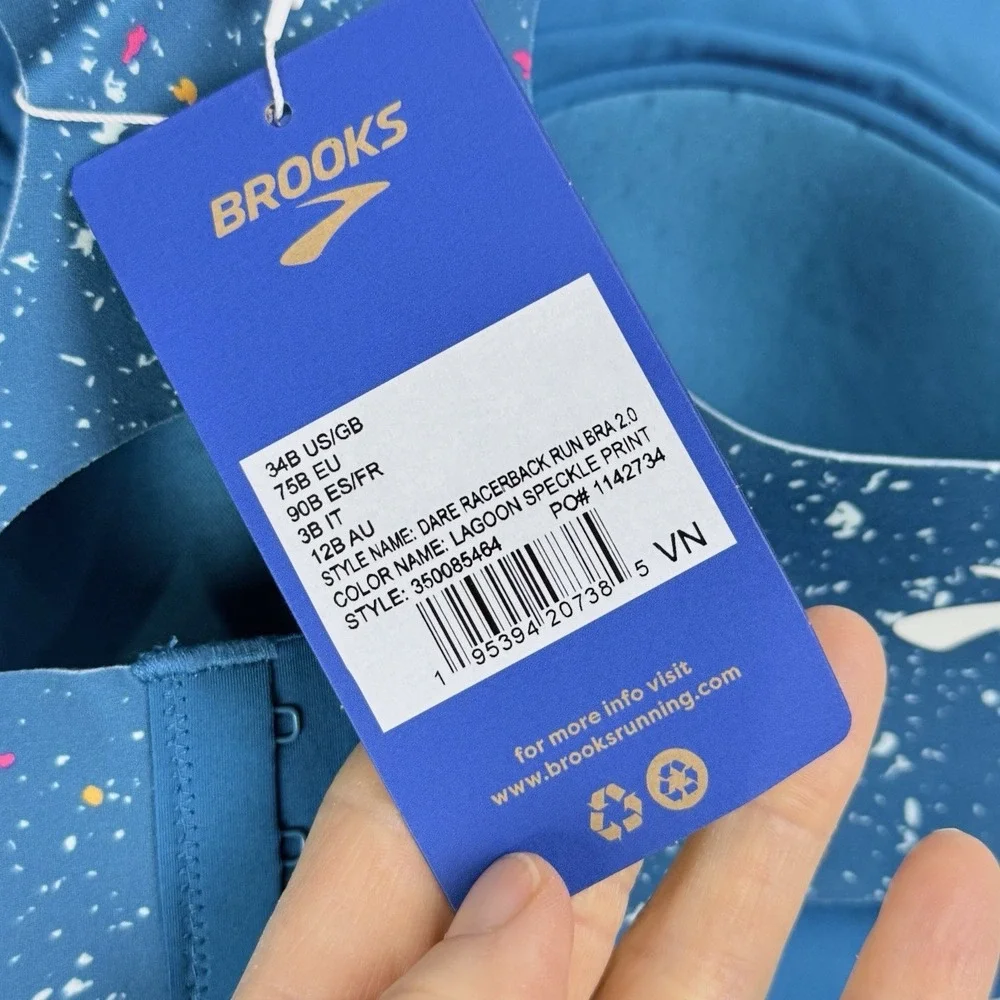 NWT Brooks Dare Racerback 2.0 Run Bra Women‎ 34B Lagoon Speckle High Impact